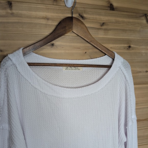 We The Free Free People White Waffle Knit Thermal Top Oversized OB1013577 Medium - Picture 2 of 11
